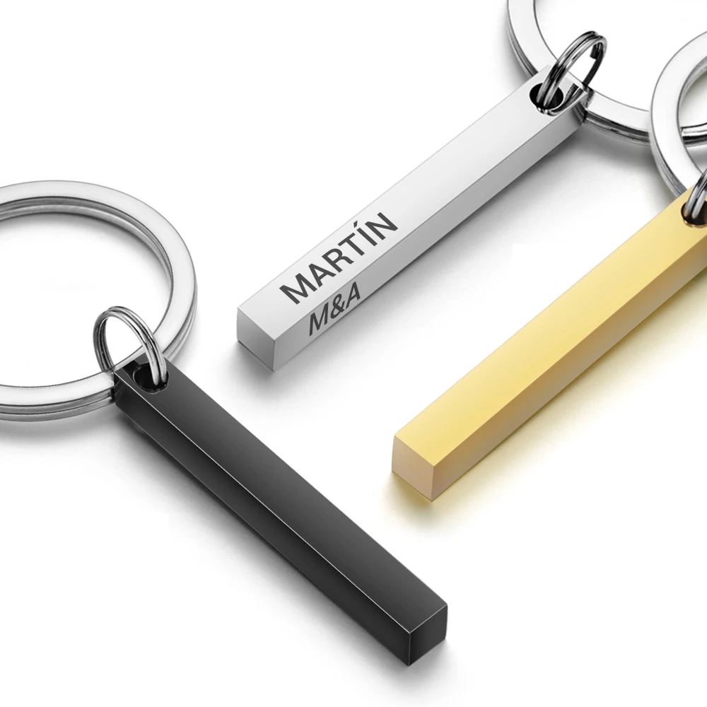AliExpress 3D Bar Stainless Steel Personalize Keychains Engrave Text Name Date Logo Keyrings Customized Key Chain Rings Christmas Gift P039, view 6