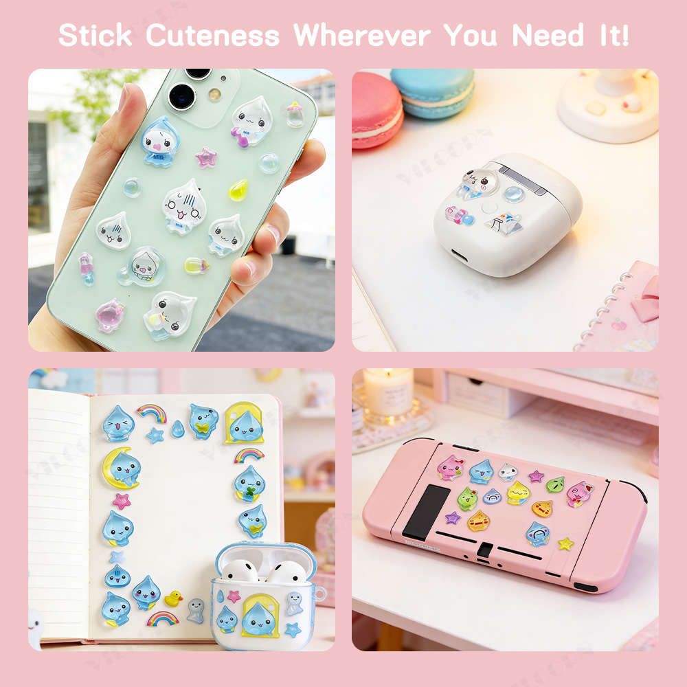 AliExpress 3D Cartoon Droplet Stickers Kawaii Glitter Jelly Bonbon Stickers DIY Decor for Art Phone Case Journal Scrapbook Craft Supplies, view 2