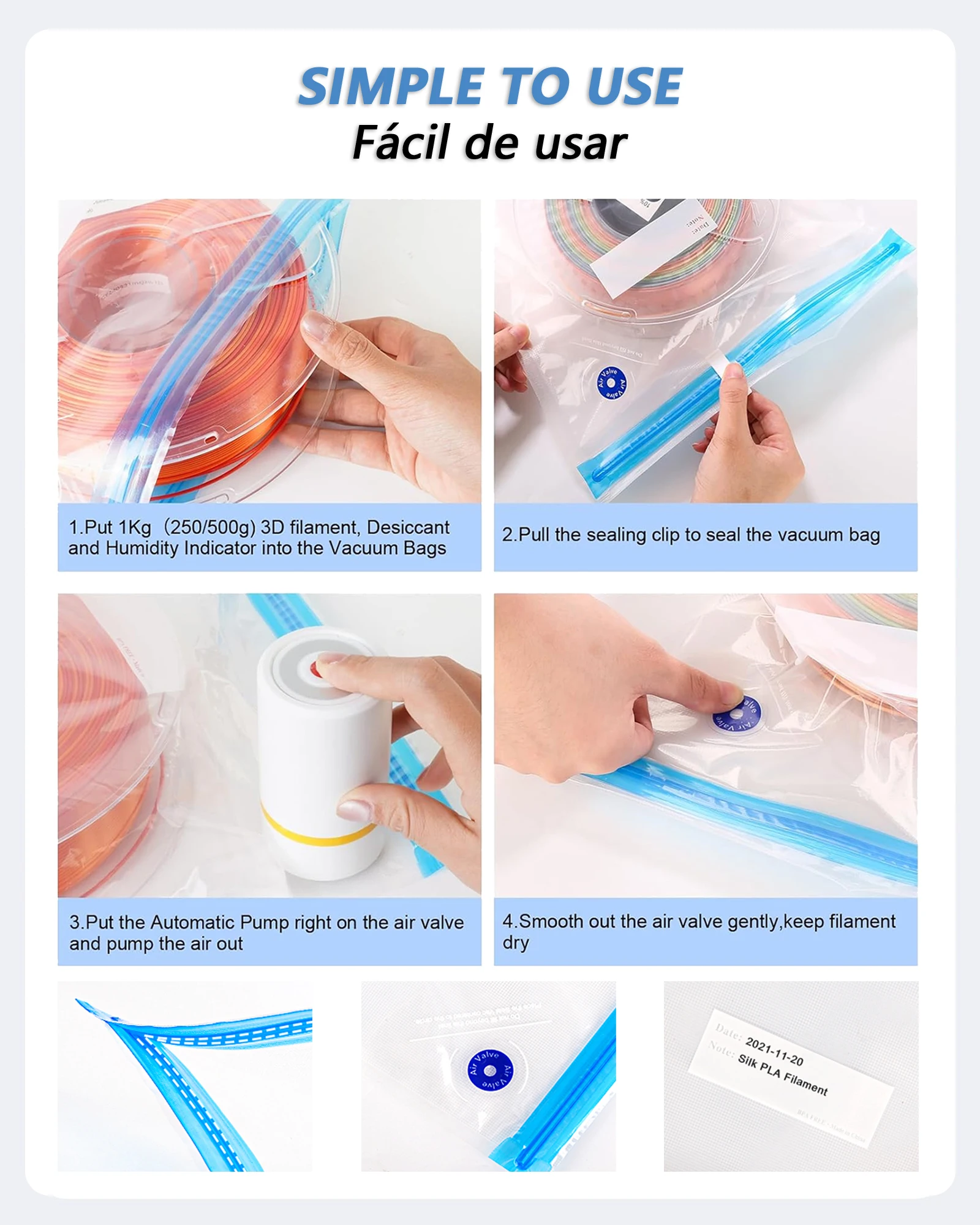 AliExpress 3D Printer Filament Vacuum Bag with USB Rechargeable Electric Air Pump, Vacuum Sealing for PLA ABS PETG Filament Storage, view 6