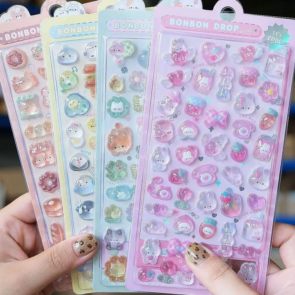 AliExpress 3D Relief Jelly Stickers Cartoon Animal Sticker Candy Ghost Rabbit Aesthetic Stickers DIY Phone Case Diary Stationery Sticker