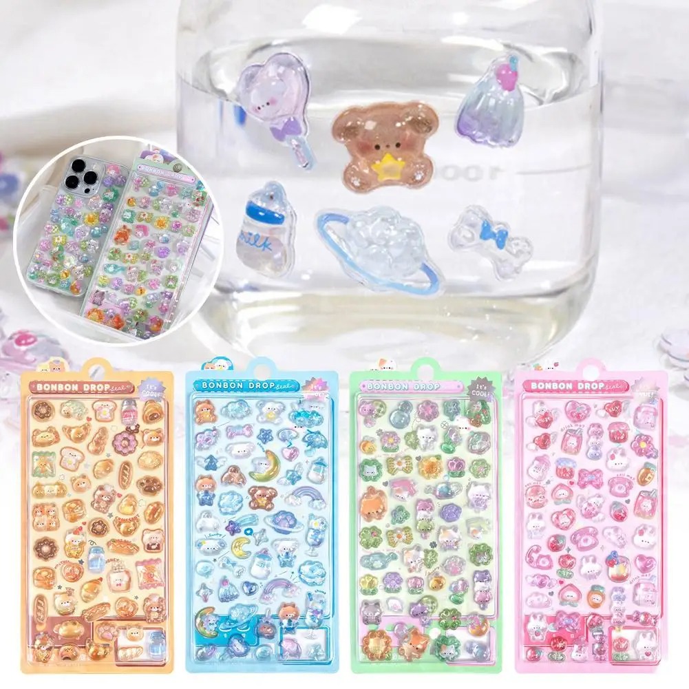 AliExpress 3D Relief Jelly Stickers Cartoon Animal Sticker Candy Ghost Rabbit Aesthetic Stickers DIY Phone Case Diary Stationery Sticker, view 2