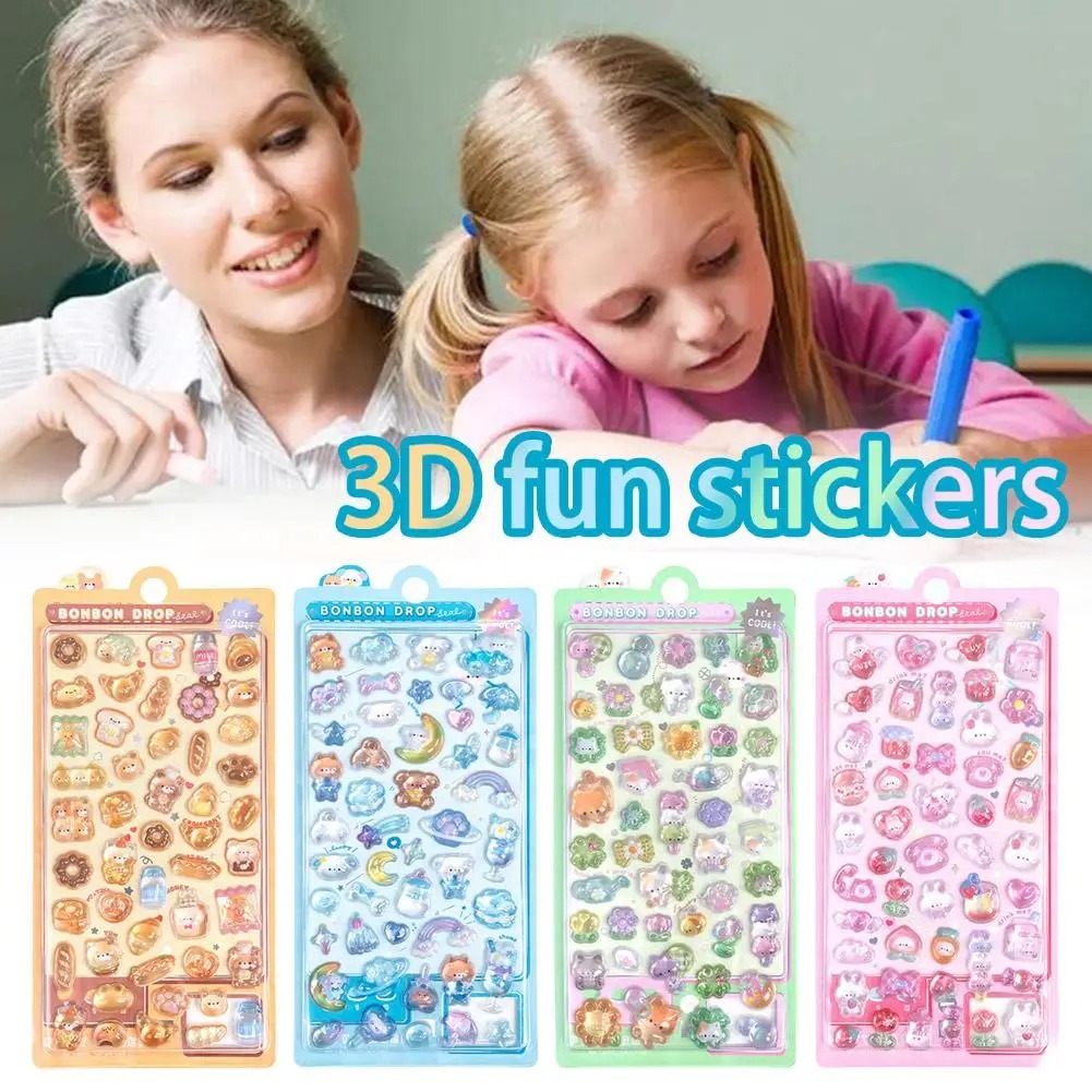 AliExpress 3D Relief Jelly Stickers Cartoon Animal Sticker Candy Ghost Rabbit Aesthetic Stickers DIY Phone Case Diary Stationery Sticker, view 3