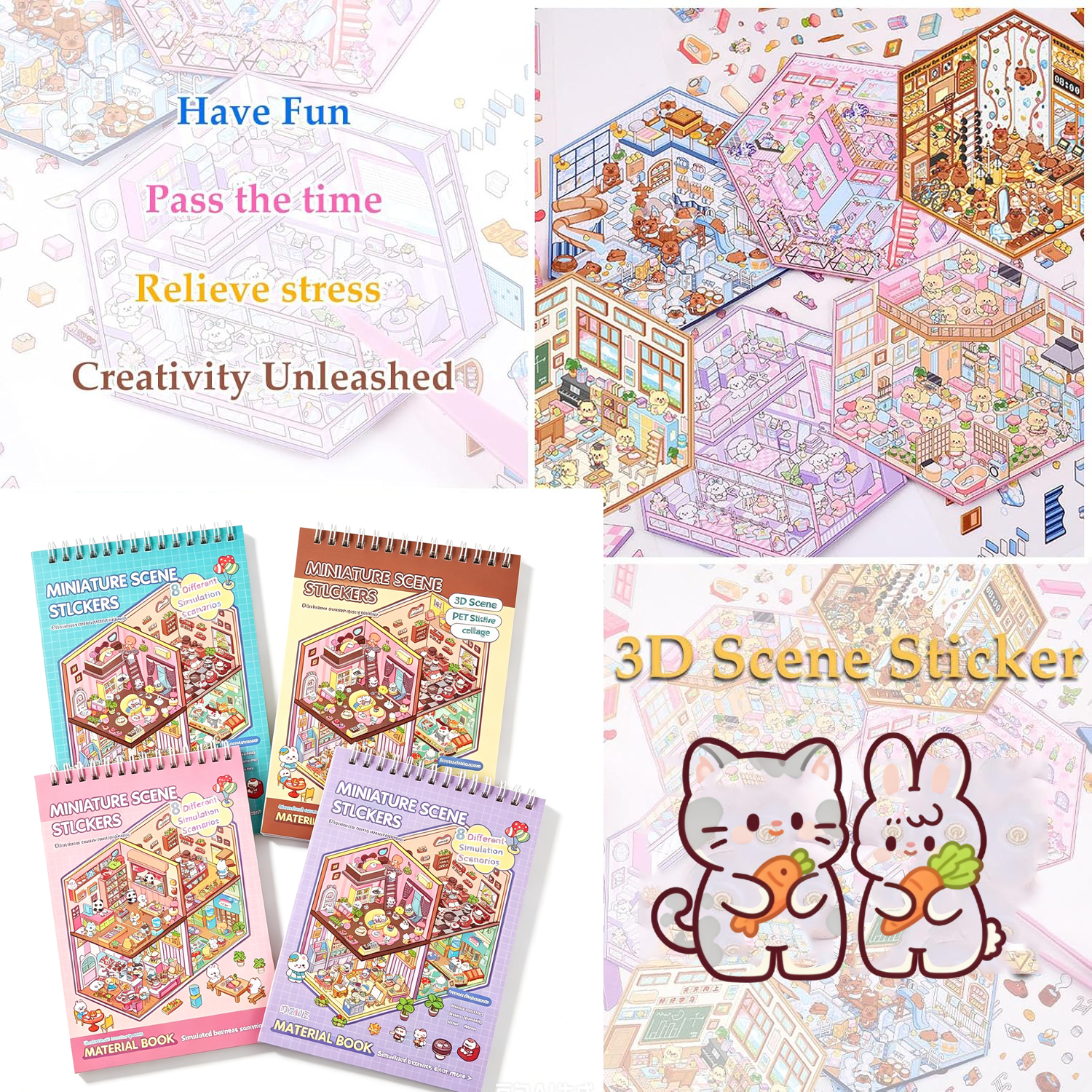 AliExpress 3D Scenes Stickers Book DIY Mini Room Visual Stacking Cartoonr Stickers Creative Kids Decorating Scrapbooking Accessories, view 4