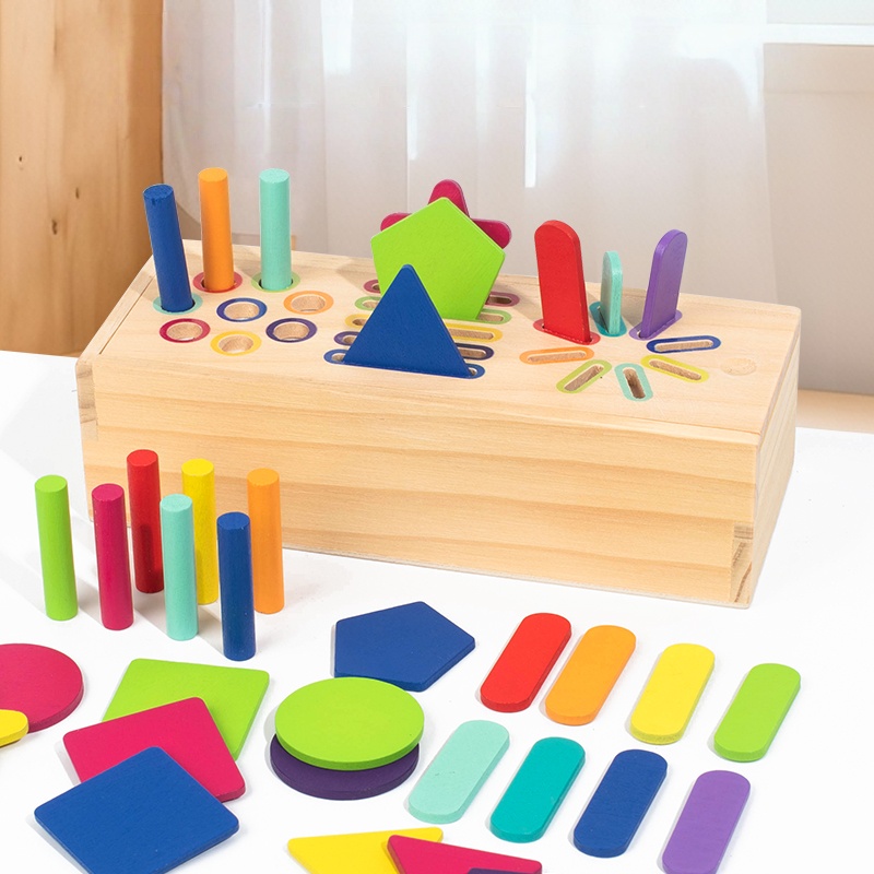 AliExpress 3D Shapes Geometric Solids Wooden Color Toy Sorting Toy Developmental Training Montessori Educational Game for Preschool Element, view 4