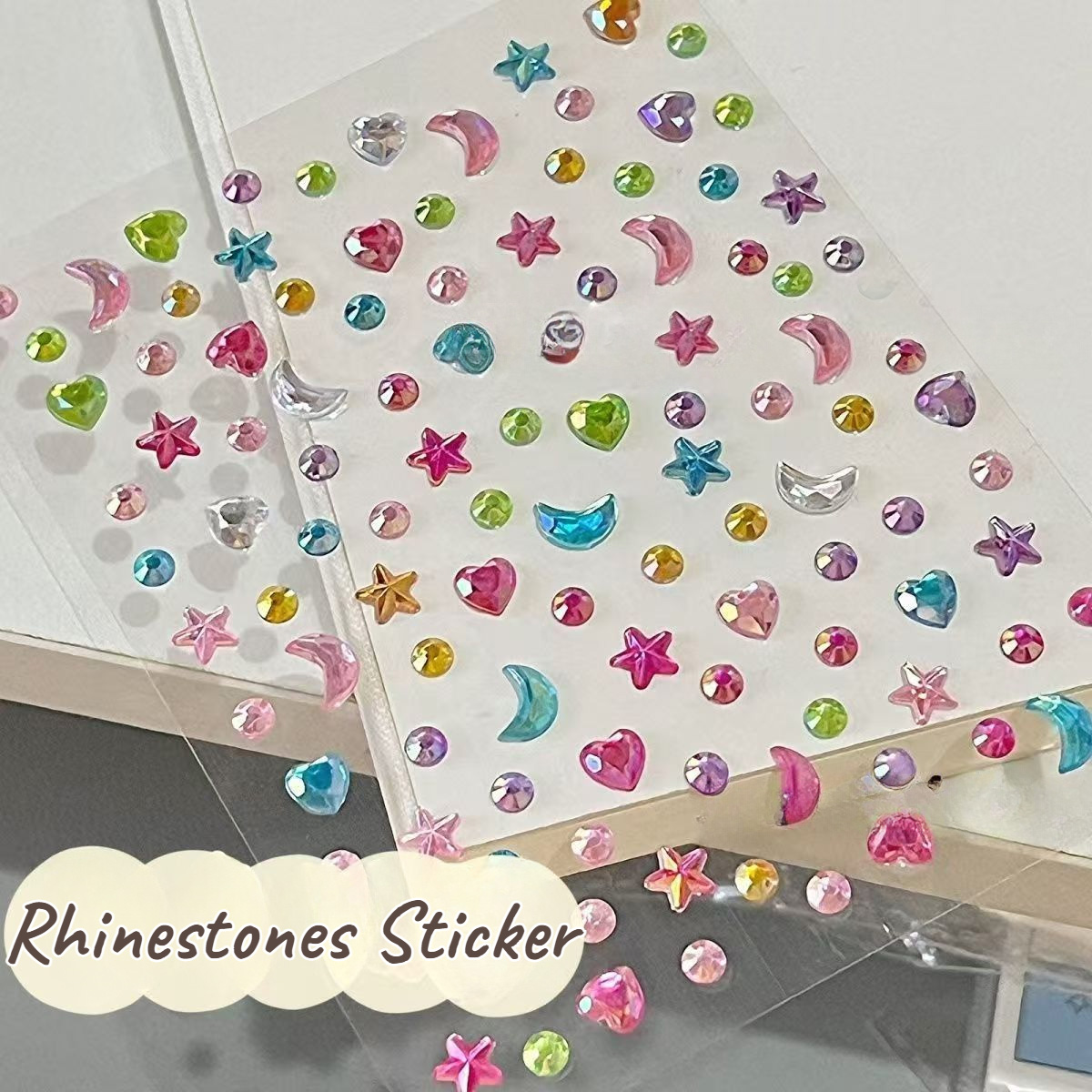 AliExpress 3D Star Moon Heart Rhinestone Stickers Multicolor Glitter Jewels Gem Deco Sticker Aesthetic Journaling Kids Kawaii Stationery, view 3