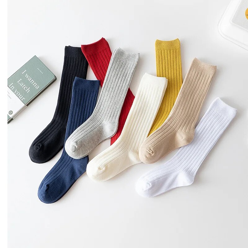 AliExpress 3Pairs/Lot Baby Knee High Socks Kids Girls Boys Soft Cotton Long Sock Cute Spanish Stripe Solid Children Socken For 0-8Years, view 2