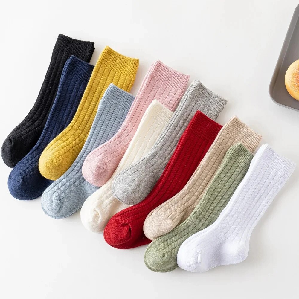 AliExpress 3Pairs/Lot Baby Knee High Socks Kids Girls Boys Soft Cotton Long Sock Cute Spanish Stripe Solid Children Socken For 0-8Years, view 4