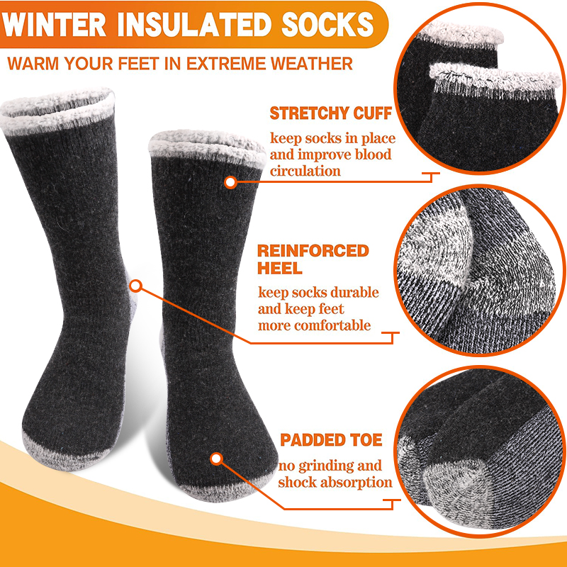 AliExpress 3Pairs Super Thick Merino Wool Socks Male Men Winter Thermal Cashmere Socks Fleece Terry Loop Middle Tube Socks High Quality, view 2