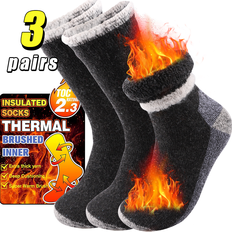 AliExpress 3Pairs Super Thick Merino Wool Socks Male Men Winter Thermal Cashmere Socks Fleece Terry Loop Middle Tube Socks High Quality