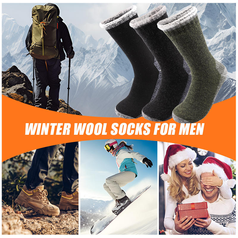 AliExpress 3Pairs Super Thick Merino Wool Socks Male Men Winter Thermal Cashmere Socks Fleece Terry Loop Middle Tube Socks High Quality, view 6