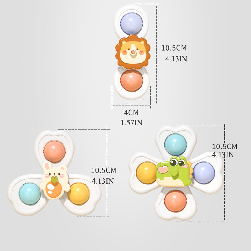 AliExpress 3PC Set Suction Cup Spinning Cartoon Animal Spinner Toys For Kids Window High Chair Tray Bath Table Travel for Children Gift, view 6