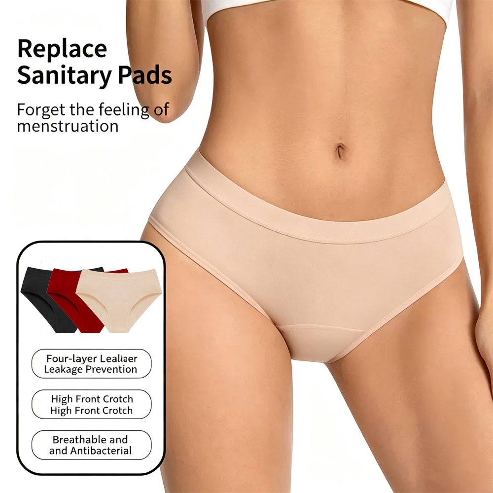 AliExpress 3Pcs Heavy Flow Menstrual Panties 4-Layer Women Period Physiological Underwear EU Size Absorbency Leak Proof Incontinence Brie, view 2