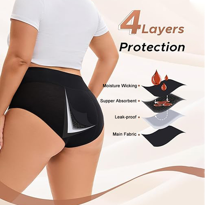 AliExpress 3Pcs Heavy Flow Menstrual Panties 4-Layer Women Period Physiological Underwear EU Size Absorbency Leak Proof Incontinence Brie, view 3