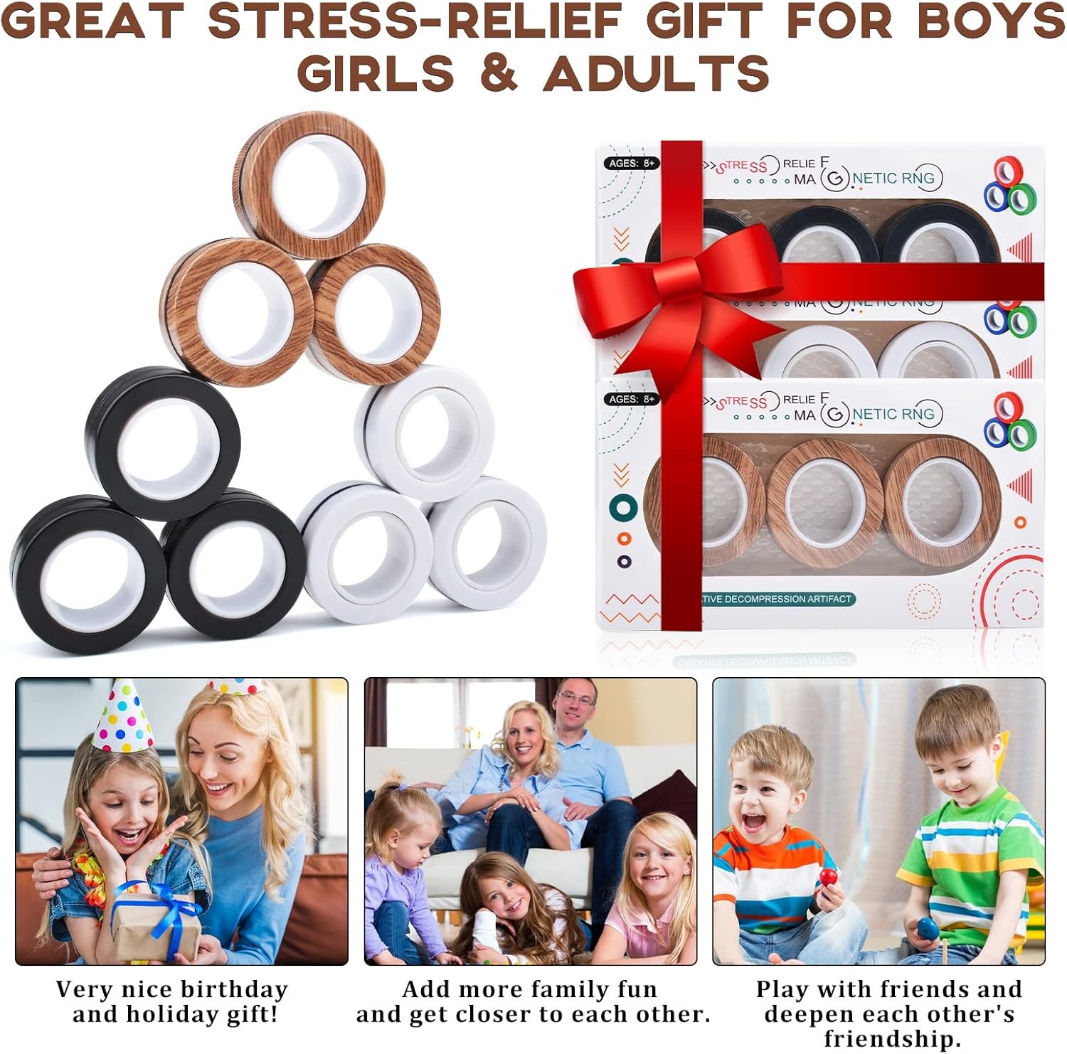 AliExpress 3PCS Magnetic Ring Fidget Toys Set ADHD Anxiety Magnetic Finger Spinner Pack for Teens Adults and Kids Magnet Stress Relief Toy, view 6