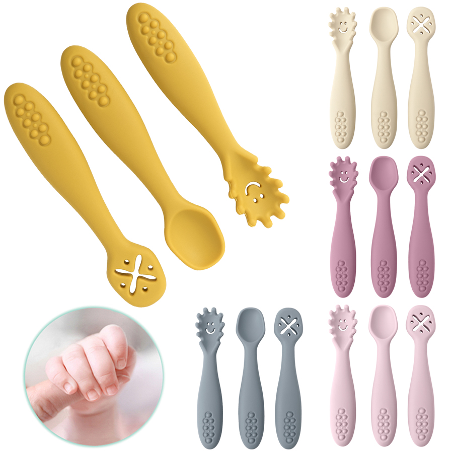 AliExpress 3PCS Silicone Spoon Fork For Baby Utensils Set Feeding Food Toddler Learn To Eat Training Soft Fork Cutlery Children's Tableware
