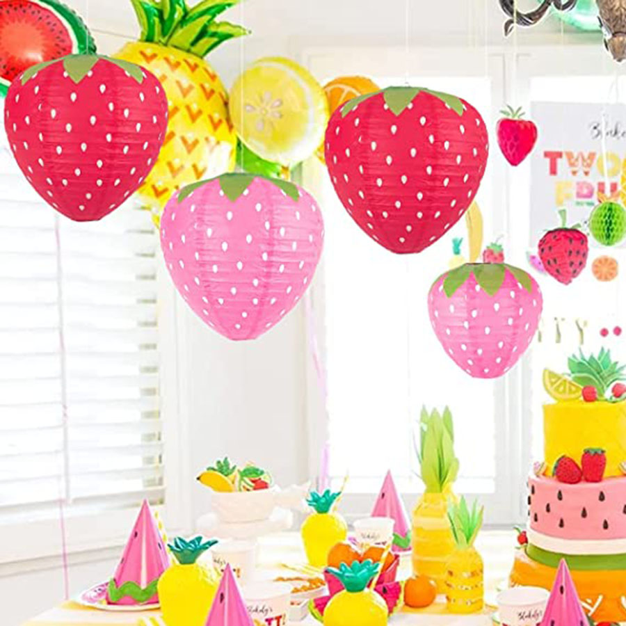 AliExpress 3PCSX20CM Strawberry Paper Lanterns Ornament Very Refreshing and Cute for Fruit Theme Birthday Party Baby Shower Paper Wedding G, view 4
