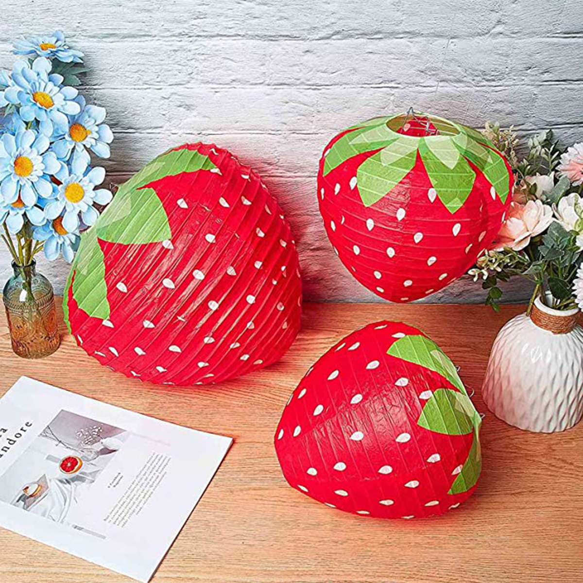 AliExpress 3PCSX20CM Strawberry Paper Lanterns Ornament Very Refreshing and Cute for Fruit Theme Birthday Party Baby Shower Paper Wedding G, view 5