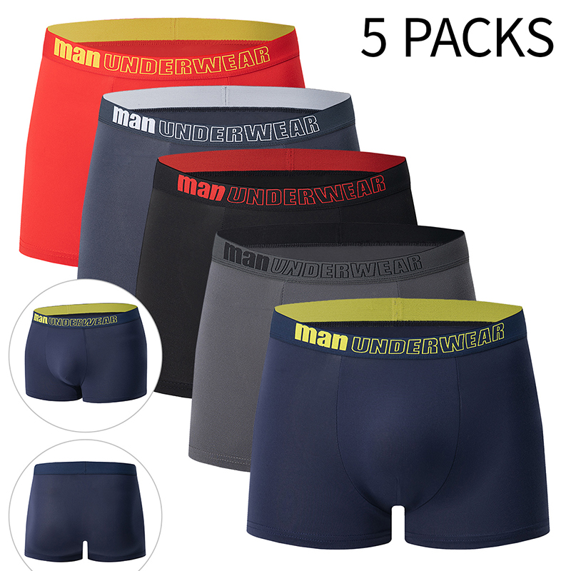 AliExpress 4/5Pcs European and American Size MEN'S Printed Fashion Boyshort Comfortable MEN'S Waist Plus Size Underwear Sexy Swimming Trunk, view 6