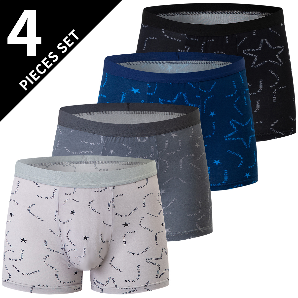 AliExpress 4/5Pcs European and American Size MEN'S Printed Fashion Boyshort Comfortable MEN'S Waist Plus Size Underwear Sexy Swimming Trunk