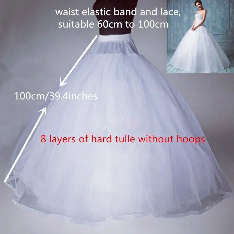 AliExpress 4/6/8 Layers Tulle Petticoat Wedding Accessories Chemise Without Hoops For A Line Wedding Dress Wide Puffy Underskirt, view 4