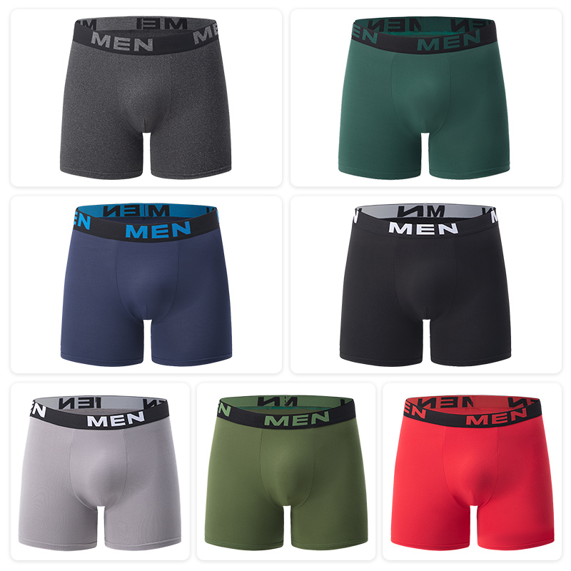 AliExpress 4/7 Piece Set Of Four Season Men's Solid Color Long Casual Underwear Fashionable Sports Base Shorts Plus Size Flat Corner Pants, view 2