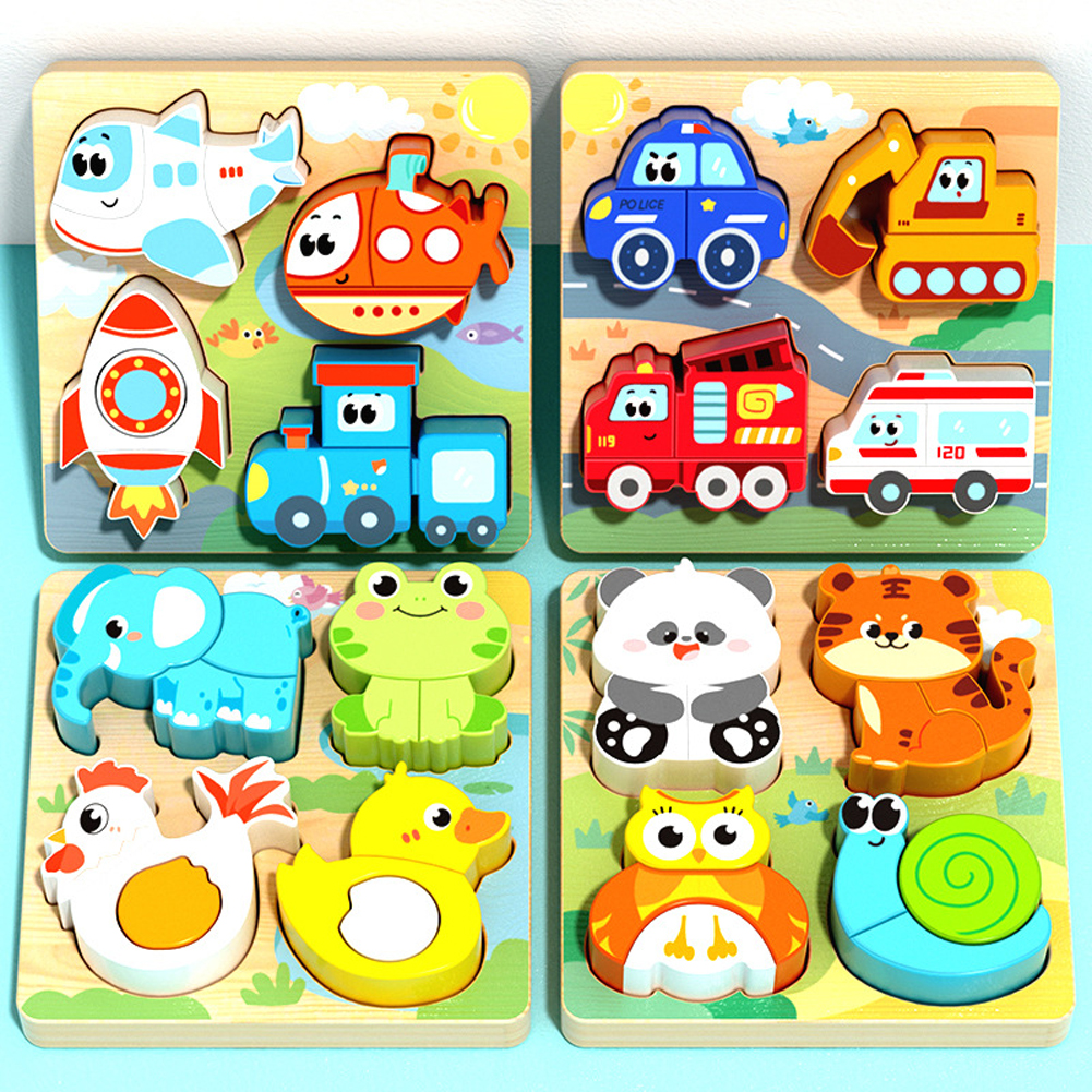 AliExpress 4-in-1 Wooden Toys 3D Wood Puzzle Cartoon Animals Cognitive Jigsaw Puzzle Early Learning Educational Toys For Children Gift, view 2