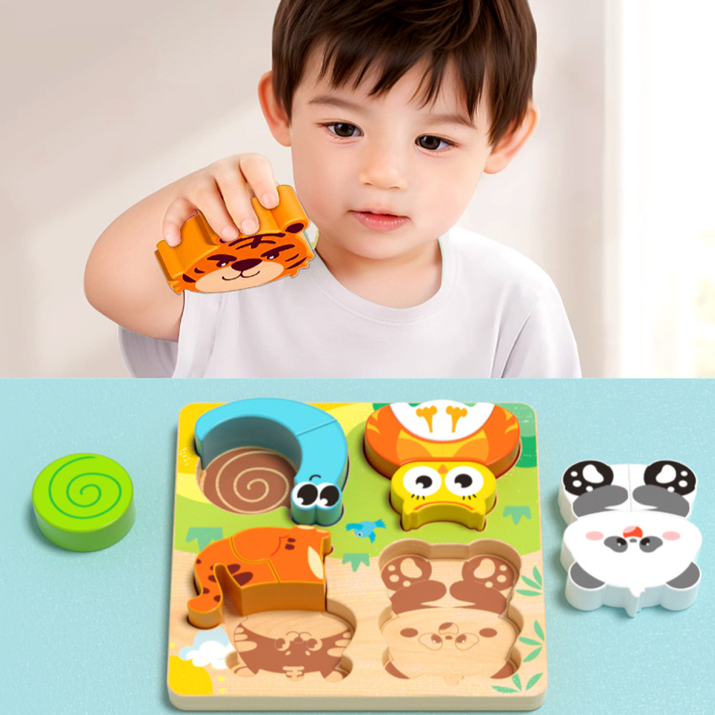 AliExpress 4-in-1 Wooden Toys 3D Wood Puzzle Cartoon Animals Cognitive Jigsaw Puzzle Early Learning Educational Toys For Children Gift, view 5