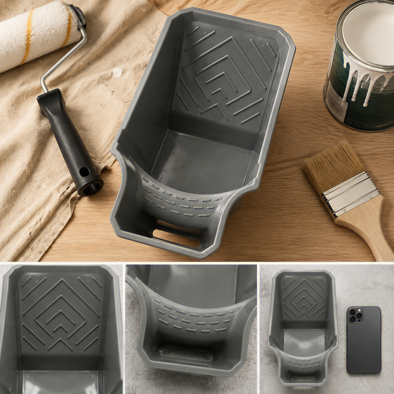 AliExpress 4-Inch Handheld Paint Cup with Roller Frame Durable PP Material Large Capacity Easy Matching for Brushes & Rollers Gray, view 4