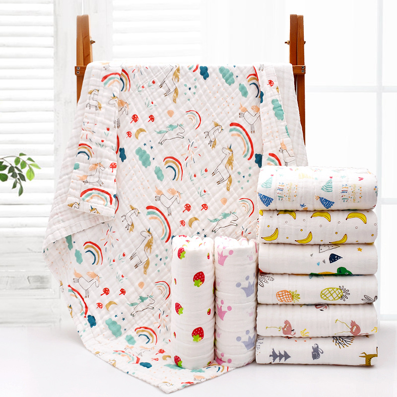 AliExpress 4-Layer Gauze Infant Washcloth Baby Bath Towel Newborn Bathrobe Cotton Swaddle Blanket for Boy Girl Children's Blanket