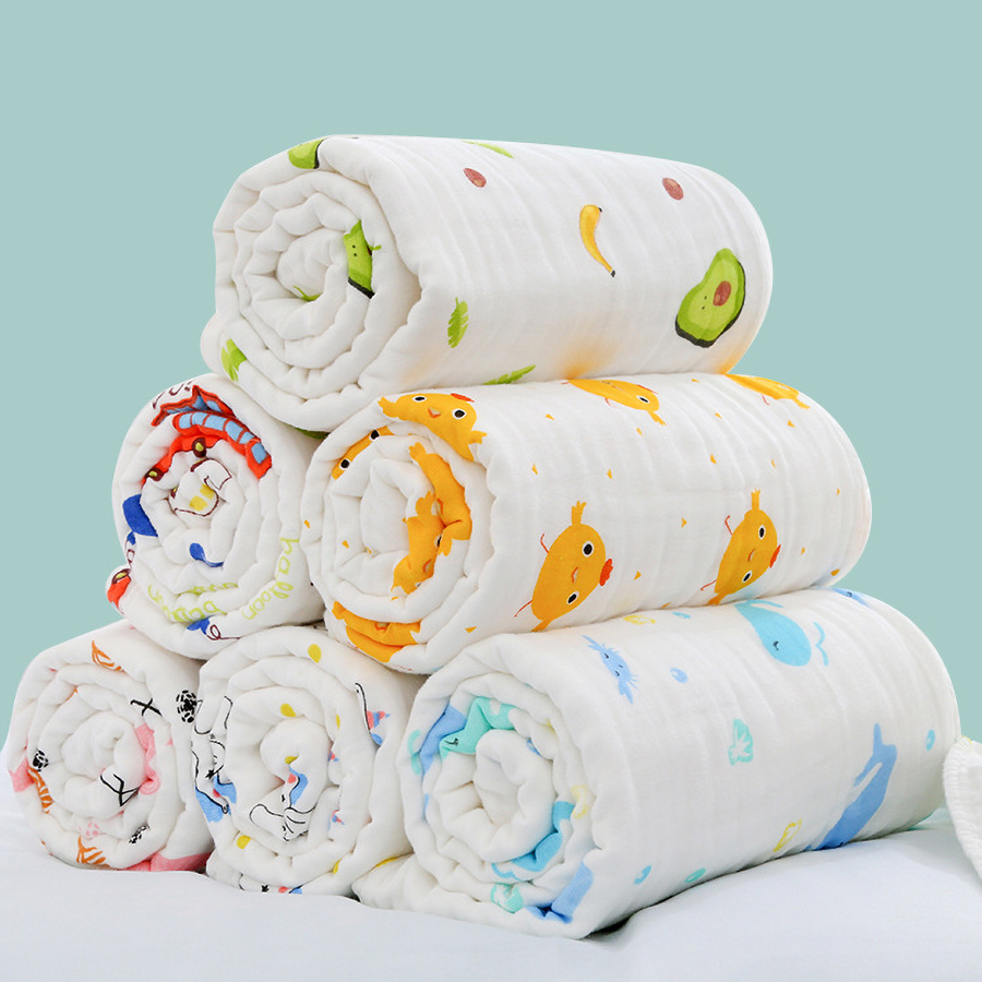 AliExpress 4-Layer Gauze Infant Washcloth Baby Bath Towel Newborn Bathrobe Cotton Swaddle Blanket for Boy Girl Children's Blanket, view 5