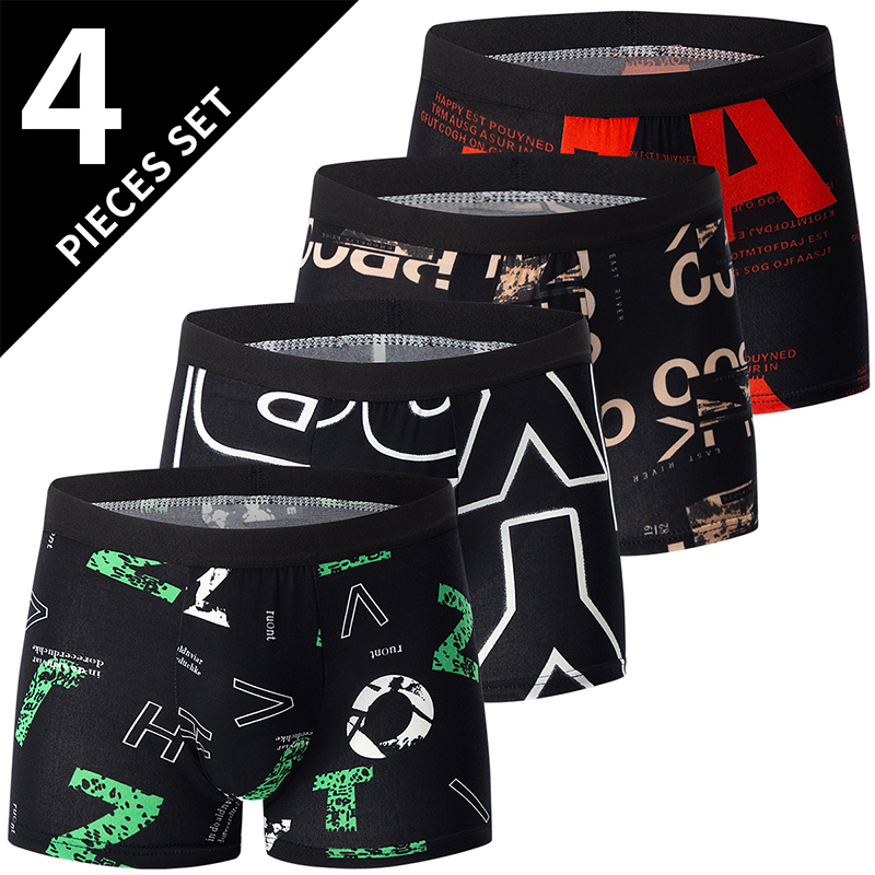 AliExpress 4 Pack Europe And America Size Men'S Solid Color Sexy Boxer Underwear Antibacterial Breathable Plus Size Men'S Shorts Underwear, view 3
