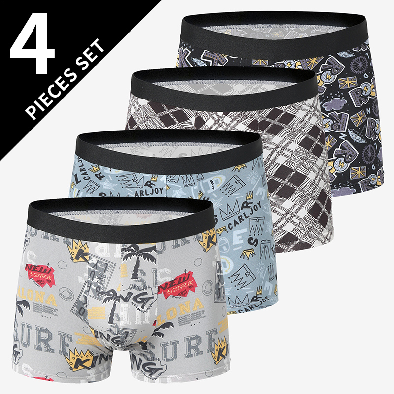 AliExpress 4 Pack Europe And America Size Men'S Solid Color Sexy Boxer Underwear Antibacterial Breathable Plus Size Men'S Shorts Underwear, view 4
