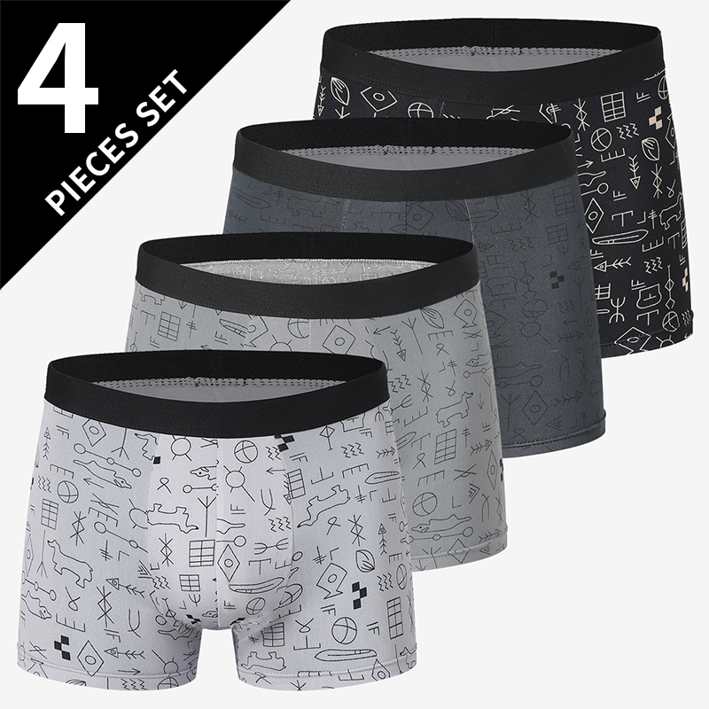 AliExpress 4 Pack Europe And America Size Men'S Solid Color Sexy Boxer Underwear Antibacterial Breathable Plus Size Men'S Shorts Underwear, view 5