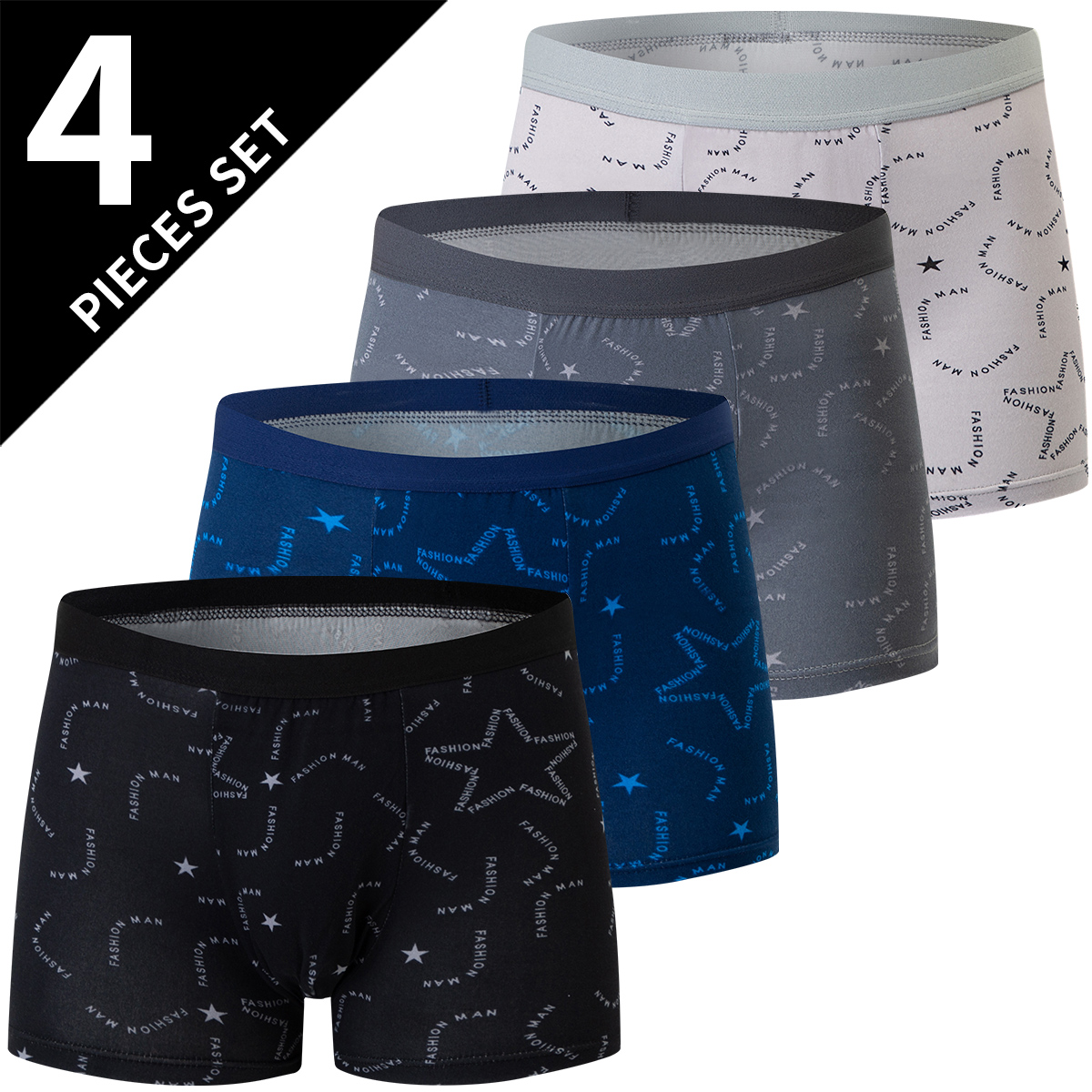 AliExpress 4 Pack Europe And America Size Men'S Solid Color Sexy Boxer Underwear Antibacterial Breathable Plus Size Men'S Shorts Underwear, view 6