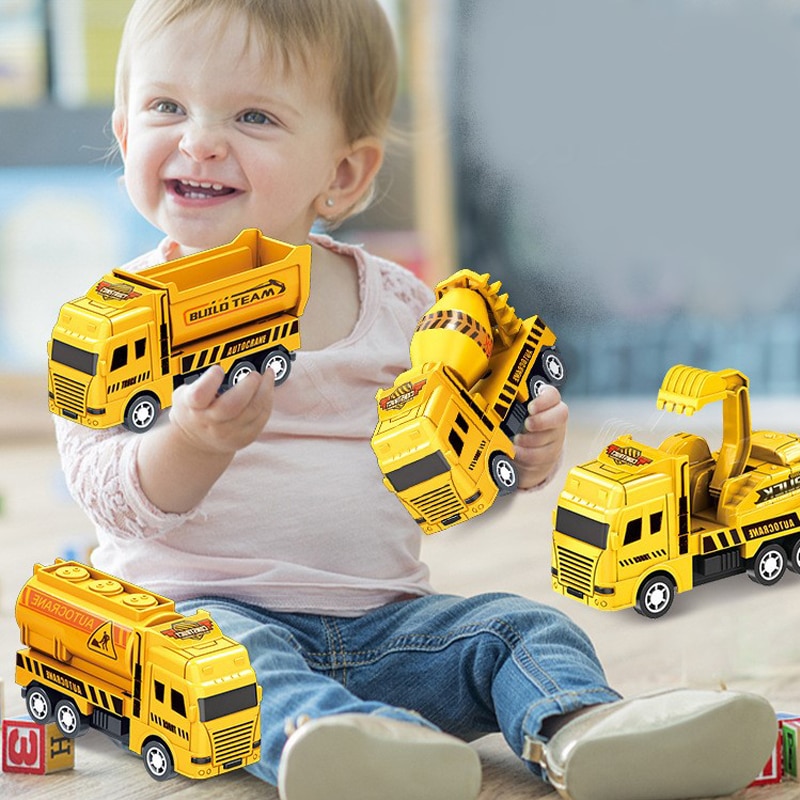 AliExpress 4 Pack Pull Back Cars, Friction Powered Toy Vehicles Construction Set - Dump Truck Crane for Toddlers Boys Girls Gift, view 2