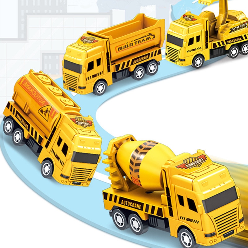 AliExpress 4 Pack Pull Back Cars, Friction Powered Toy Vehicles Construction Set - Dump Truck Crane for Toddlers Boys Girls Gift, view 3