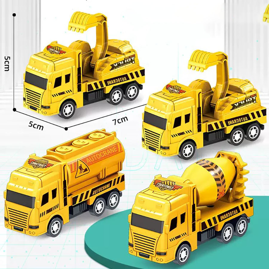 AliExpress 4 Pack Pull Back Cars, Friction Powered Toy Vehicles Construction Set - Dump Truck Crane for Toddlers Boys Girls Gift, view 2