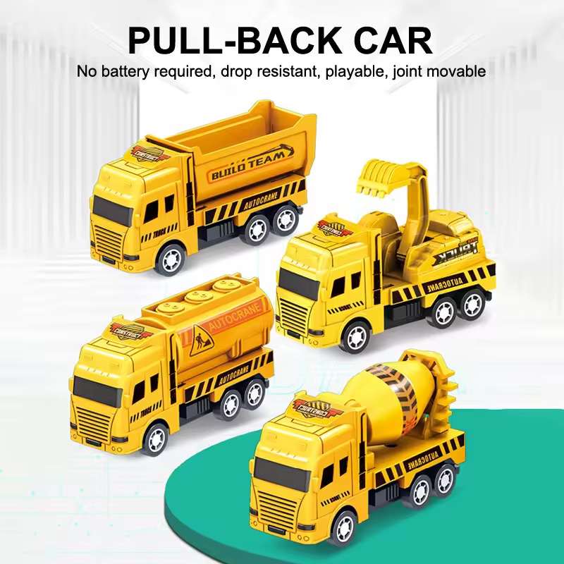 AliExpress 4 Pack Pull Back Cars, Friction Powered Toy Vehicles Construction Set - Dump Truck Crane for Toddlers Boys Girls Gift, view 4