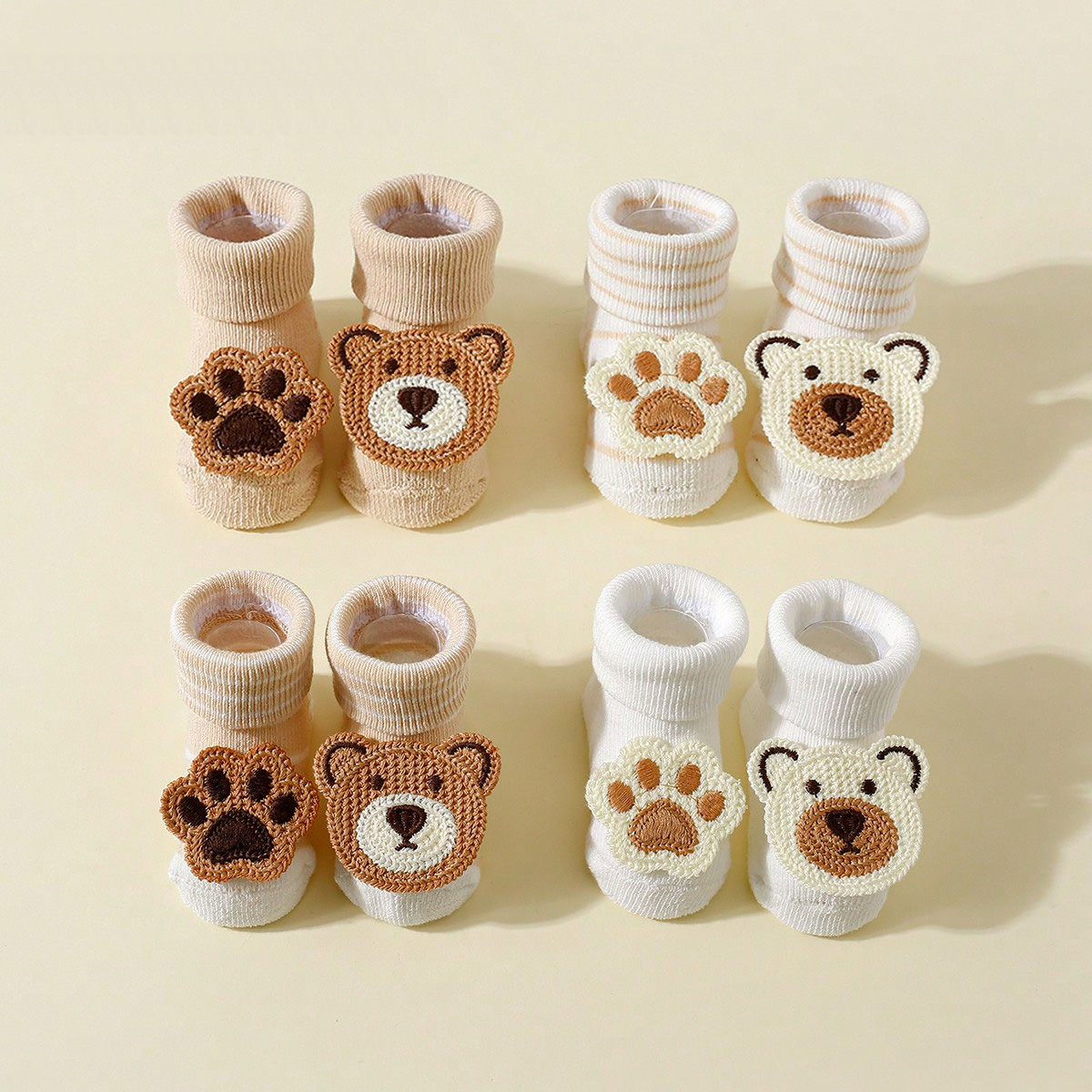 AliExpress 4 Pairs Baby Cute Cartoon Bear Socks, Baby Non-Slip Soft Cotton Socks Ankle Socks for 0-12 Month Newborn Toddler Boys and Girls