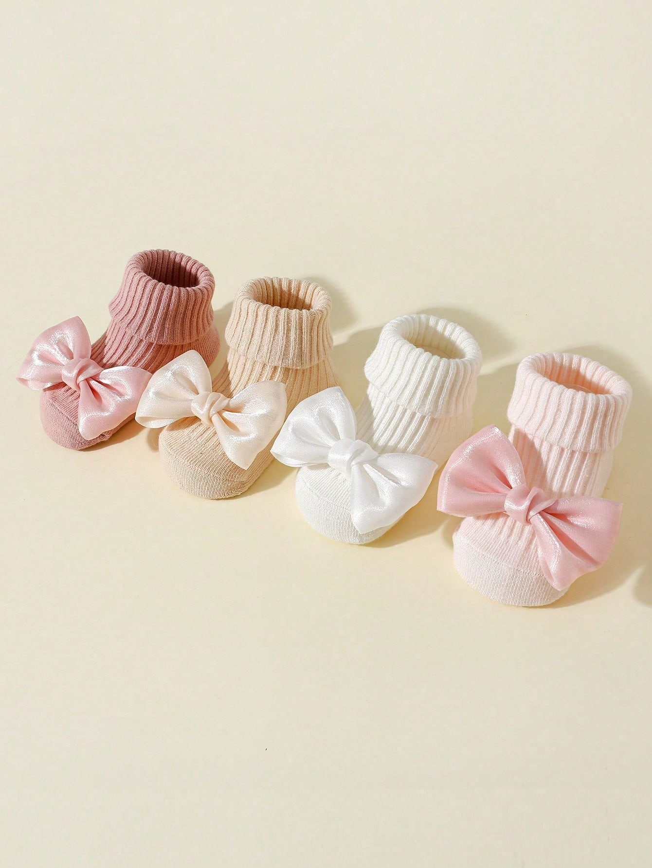 AliExpress 4 Pairs Toddler Socks with Bows, Soft Cotton Cute Ankle Socks for Infants Girls, Fashion Anty-Slip Newborn Baby Socks 0-24 Months, view 2