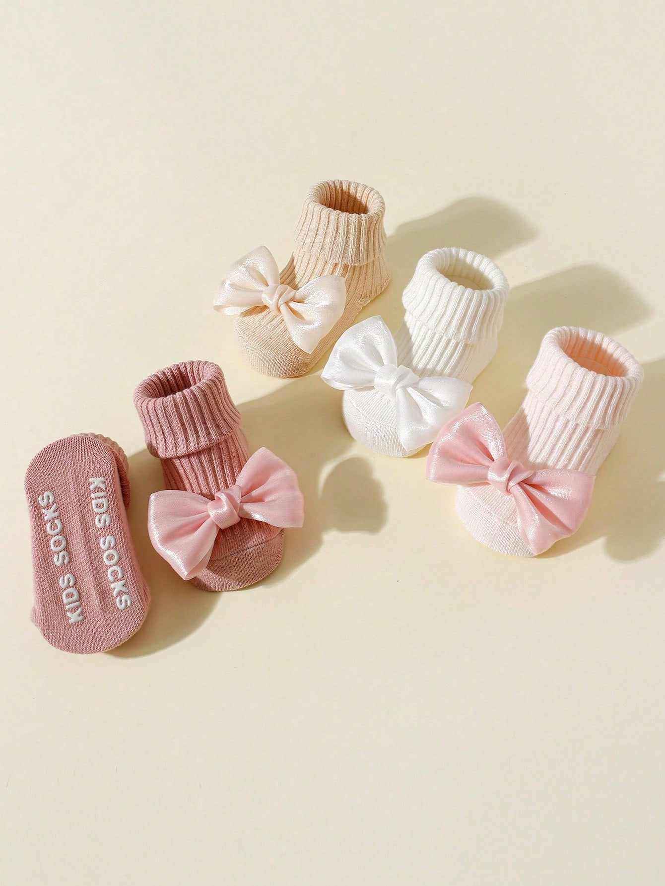 AliExpress 4 Pairs Toddler Socks with Bows, Soft Cotton Cute Ankle Socks for Infants Girls, Fashion Anty-Slip Newborn Baby Socks 0-24 Months, view 3