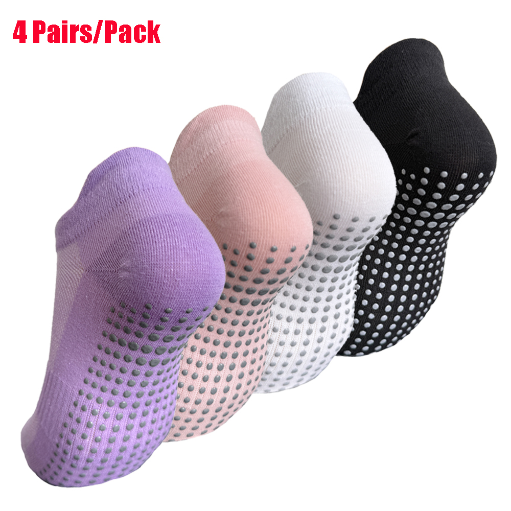 AliExpress 4 Pairs Women Yoga Socks Sports Anti Slip Silicone Fitness Professional Training Running Pilates Protecting Heel Ear Short Socks