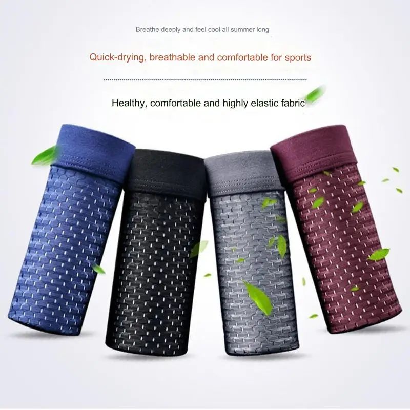 AliExpress 4 PCS/Lot Men's Panties Ice Silk Underpants Breathable Summer Man Shorts Boxers Underwear Homme Bamboo Hole Large Size 2XL-6XL, view 3