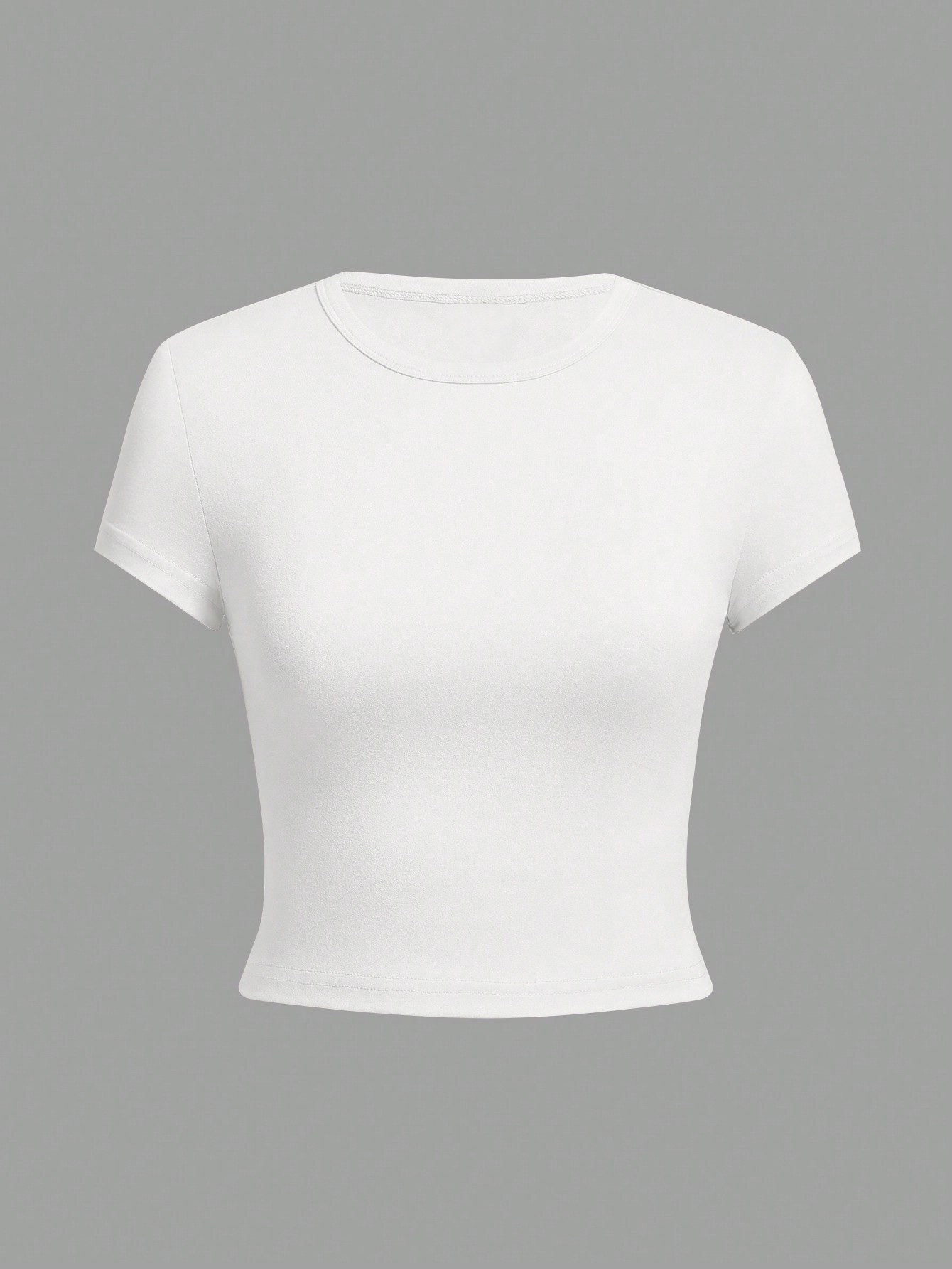 AliExpress 4 Pieces Solid Color Basic Short-Sleeved Tight-Fitting T-Shirt for Women's Casual Summer Minimalist Women's Style Top O-Neck, view 2