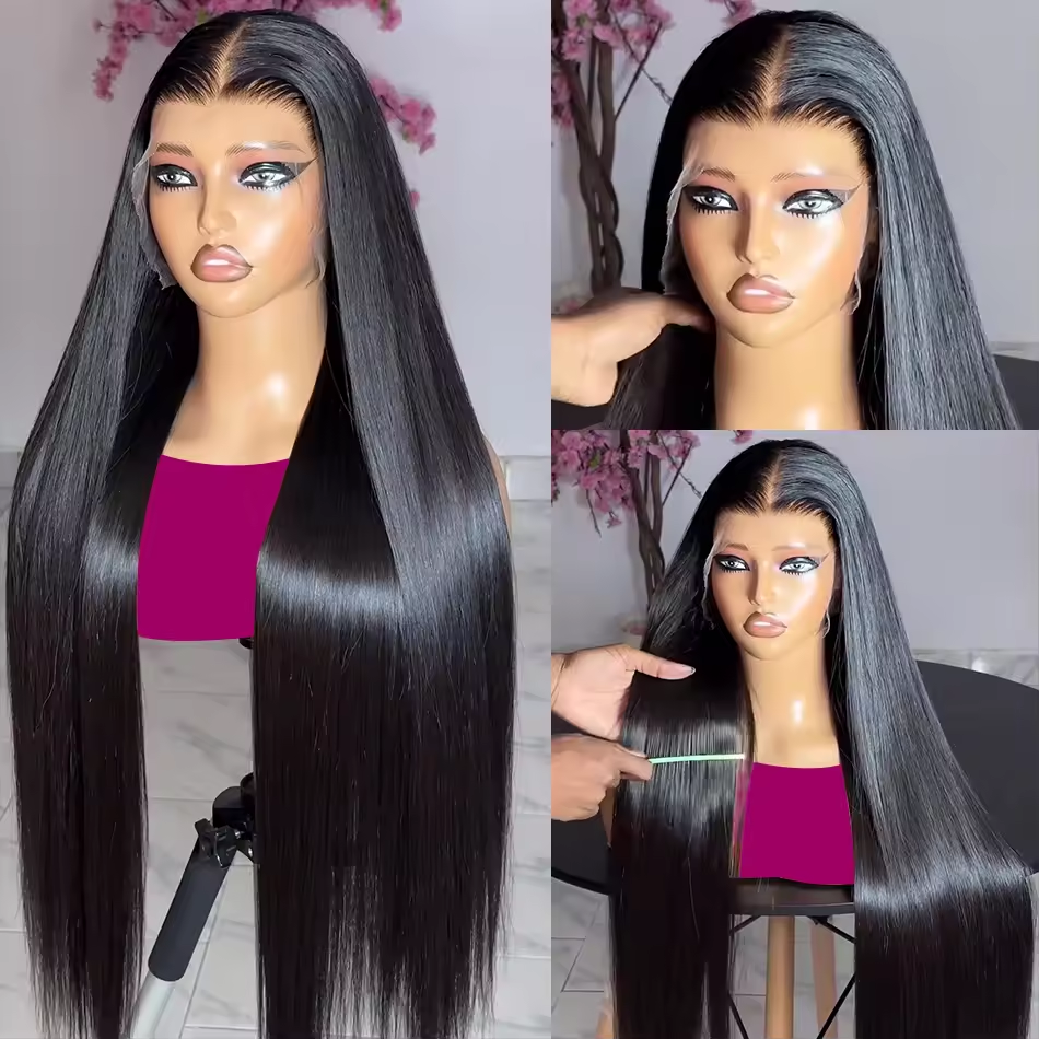 AliExpress 40 42 Inch 250 Density Frontal Wig For Black Women Brazilian Wigs Human Hair 5x5 Bone Straight HD Transparent Lace Front Wigs, view 5