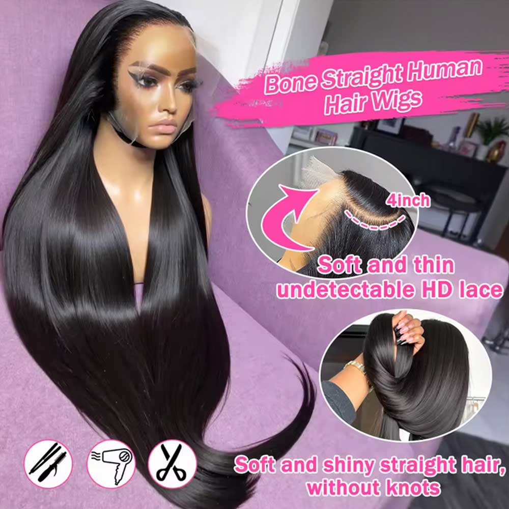 AliExpress 40 42 Inch Straight Human Hair Wigs 13x4 13x6 HD Lace Frontal Wigs For Women Glueless Bone Straight Lace Front Human Hair Wigs, view 4