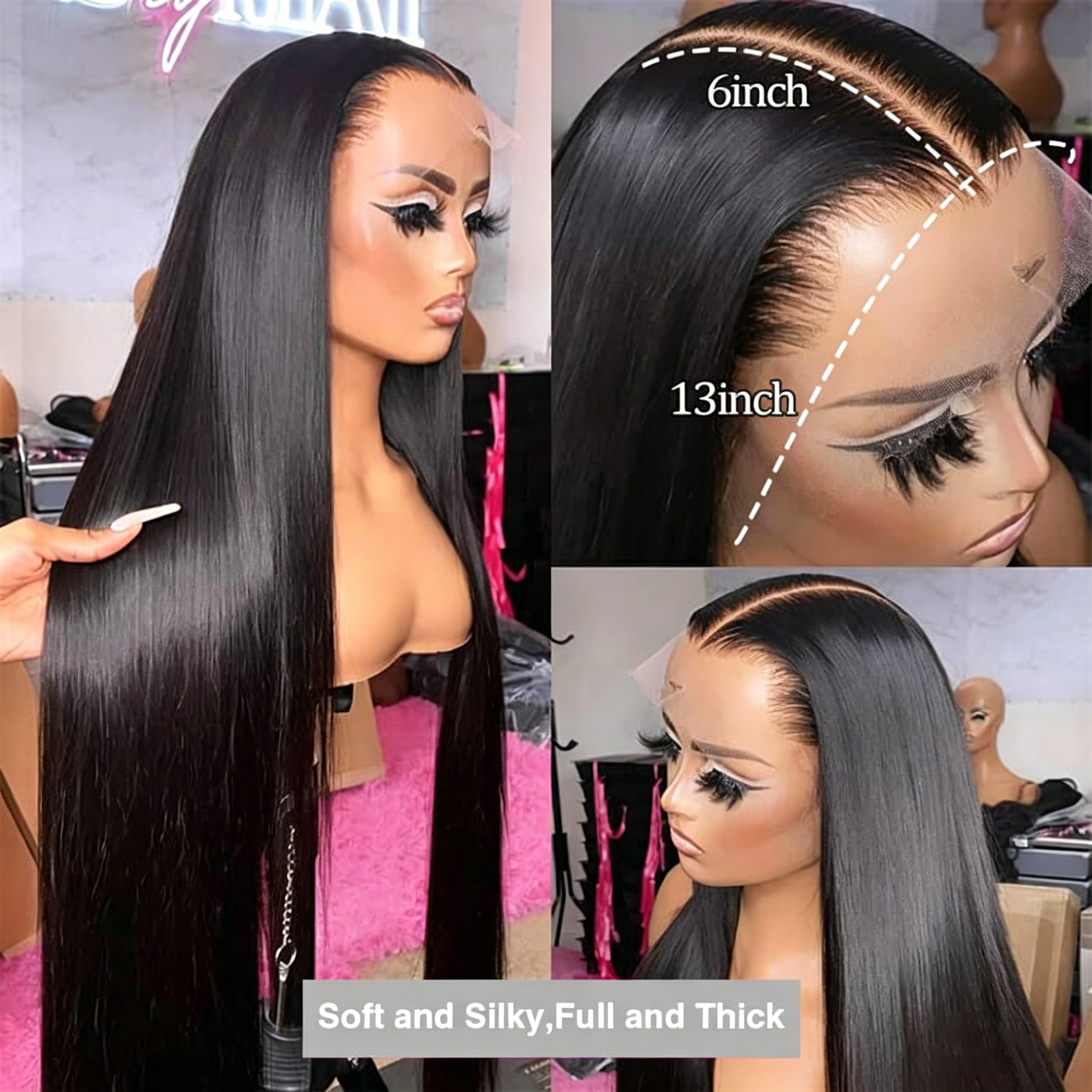 AliExpress 40 42 Inch Straight Human Hair Wigs 13x4 13x6 HD Lace Frontal Wigs For Women Glueless Bone Straight Lace Front Human Hair Wigs, view 6