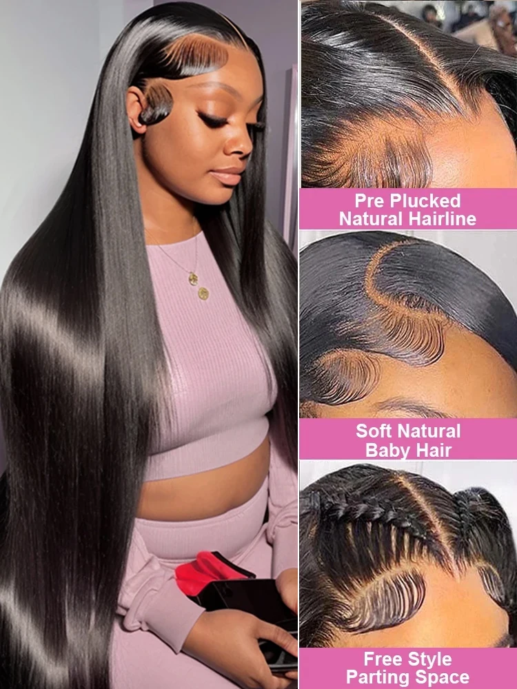 AliExpress 40 46 Inch 200 Density Frontal Wig For Black Women Brazilian Wigs Human Hair 5x5 Bone Straight HD Transparent Lace Front Wigs, view 2
