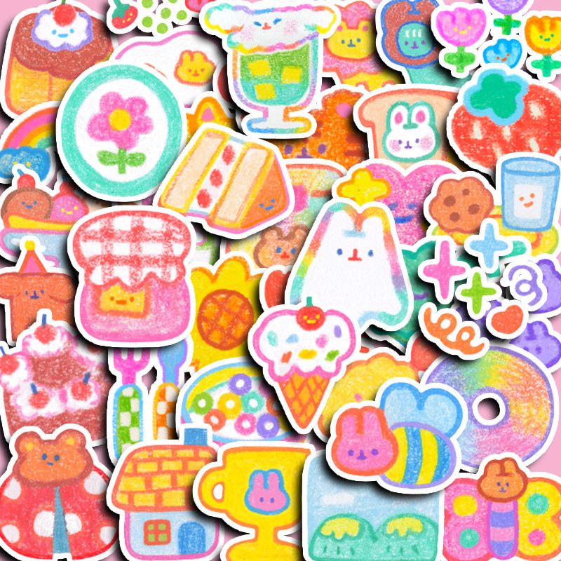 AliExpress 40 Pcs Crayon-Style Sweet Cartoon Stickers - Food & Cute Bunny Decals for Journals & Water Bottle Decor AnimeWorlds Store