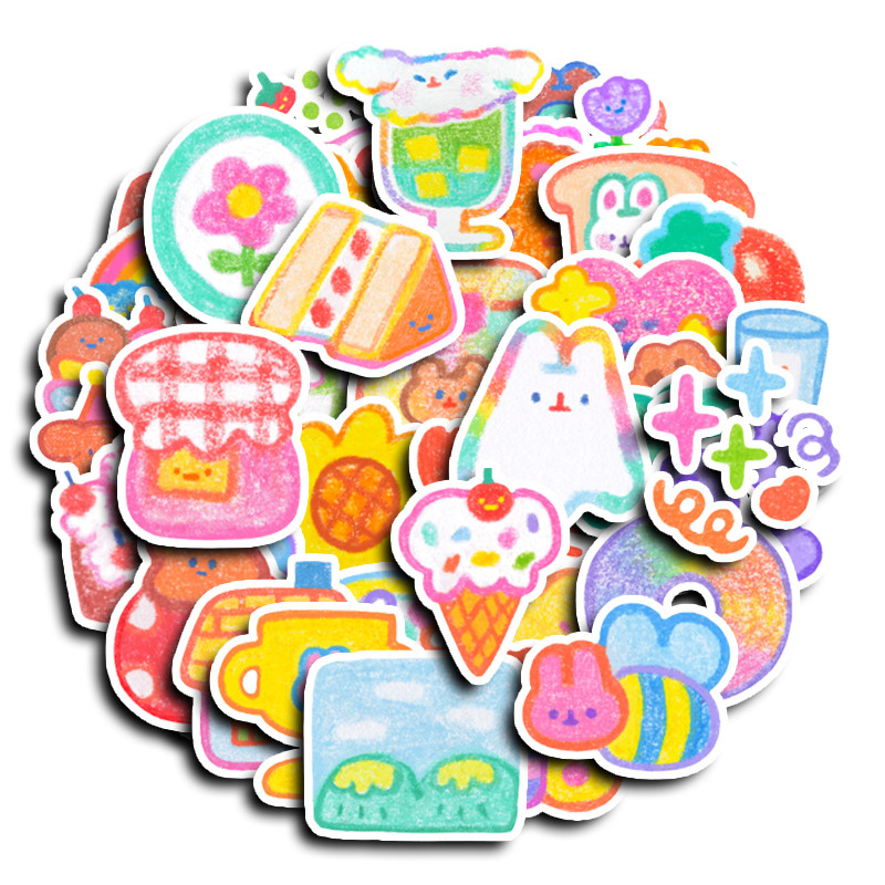 AliExpress 40 Pcs Crayon-Style Sweet Cartoon Stickers - Food & Cute Bunny Decals for Journals & Water Bottle Decor AnimeWorlds Store, view 2